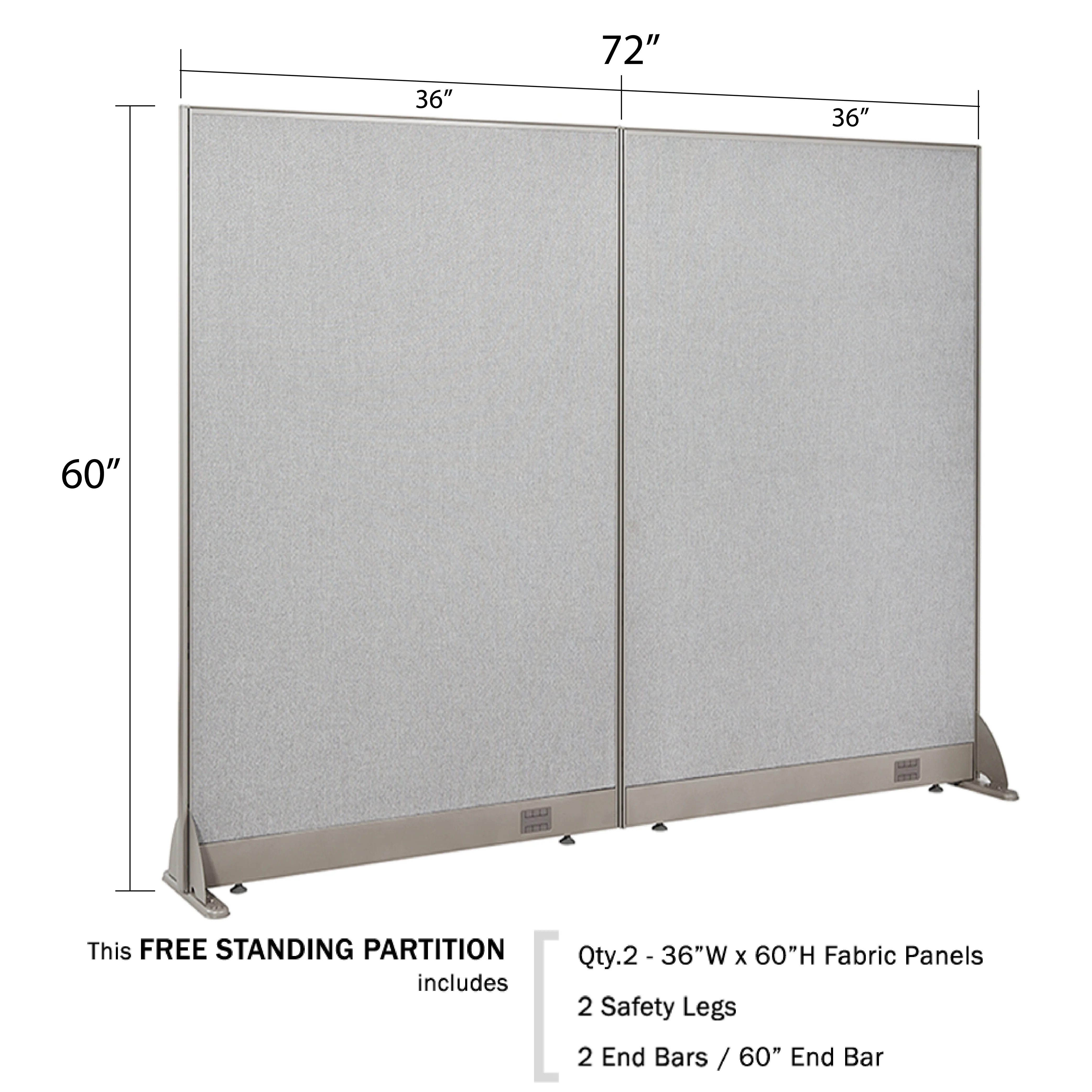 GOF Freestanding Office Partition-Straight Run w/ Safety Legs (72"W x 60"H) Room Divider, Privacy Screen, Workstation Cubicle