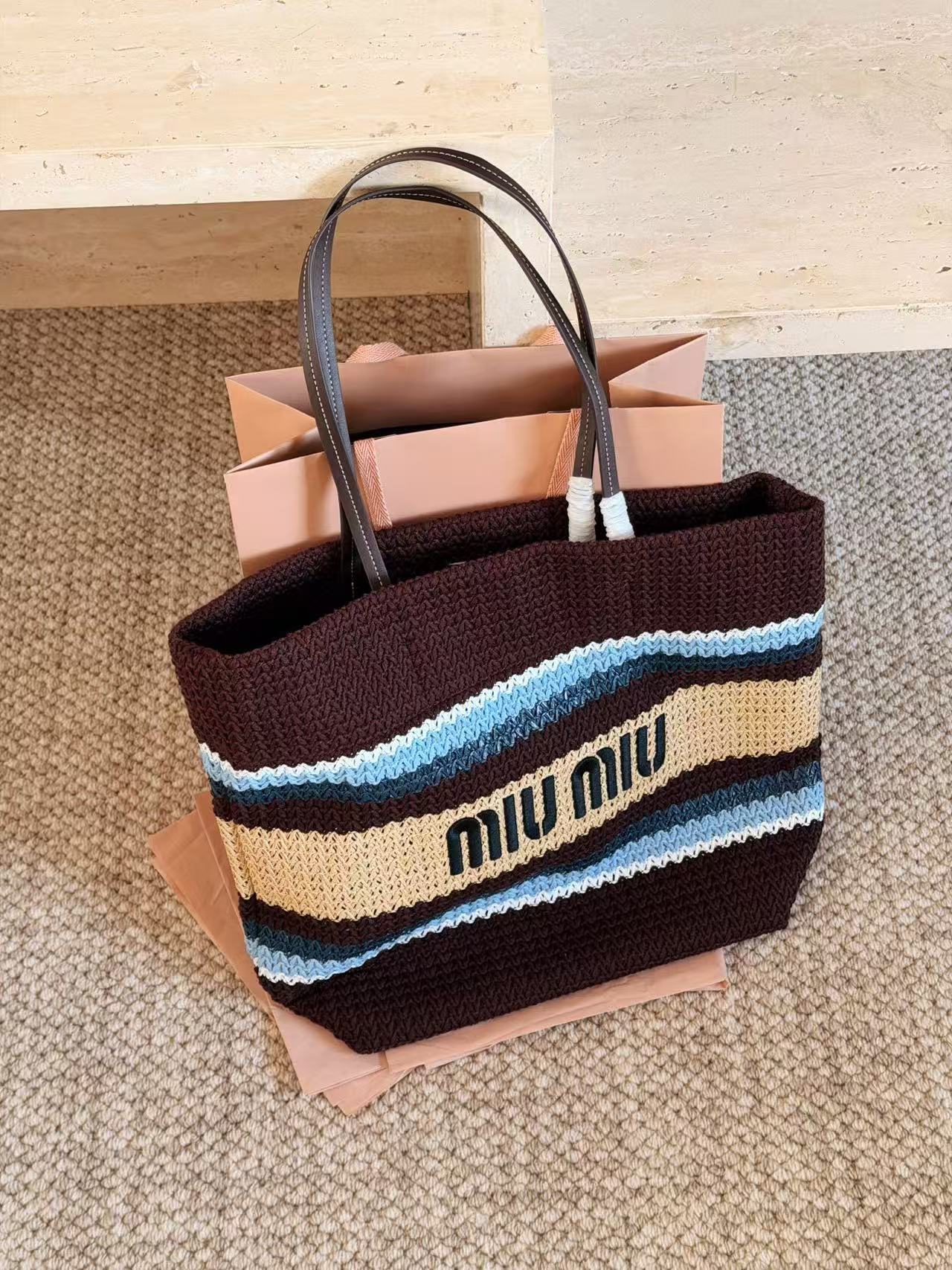 Miumiu new spliced pattern woven bag