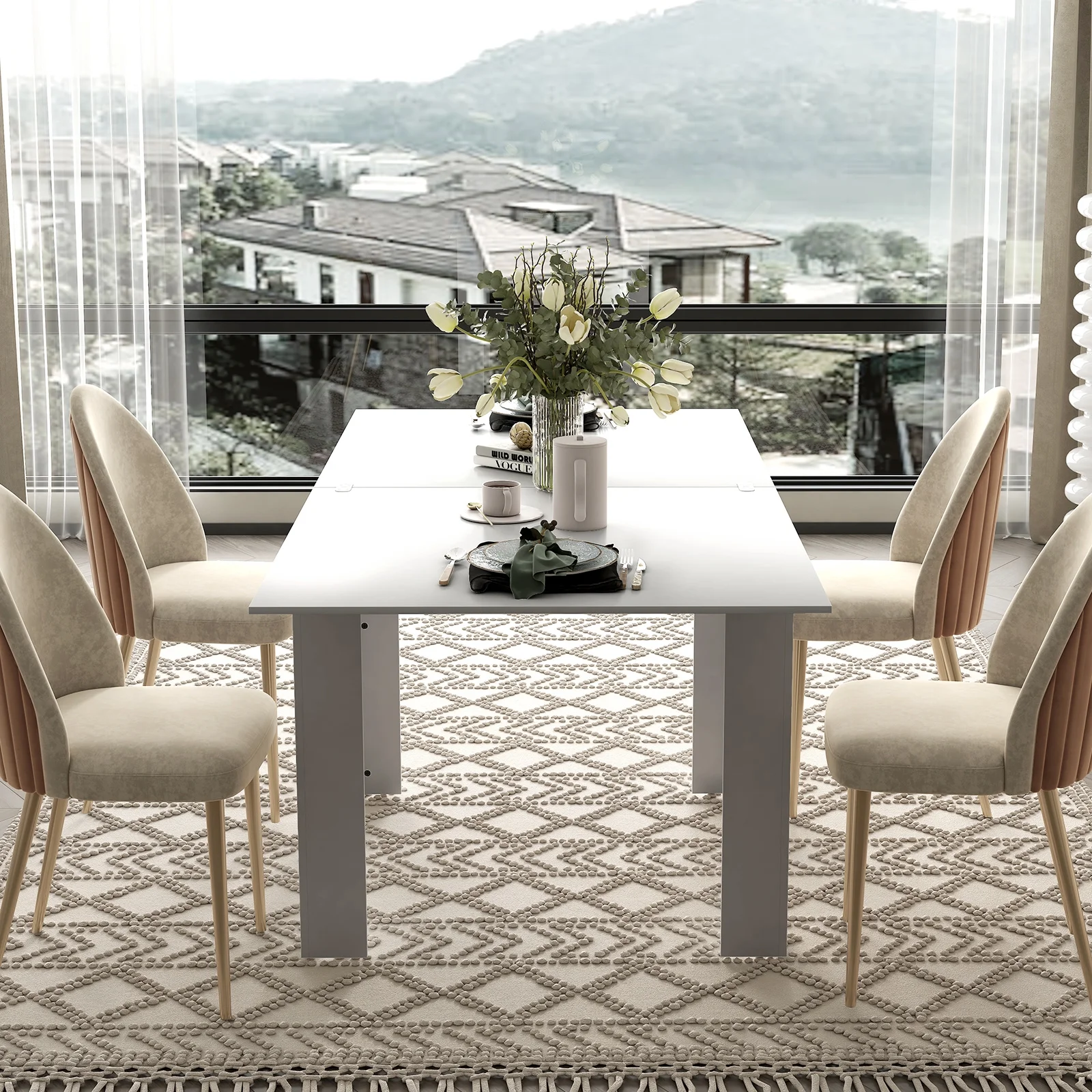 ZAFLY Extendable Dinning Table Set for 2/4/6, Modern Folding Desk, Rectangular Dinning Furniture, Space Saving Dining Table for Kitchen/Small Spaces -White