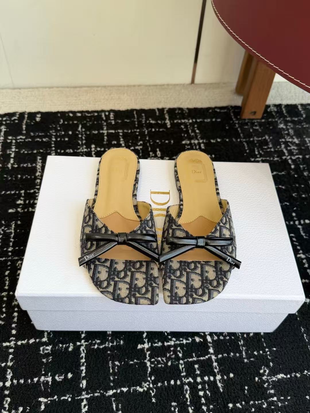 Dior 26ss MISS DIOR Spring/Summer New Square Bow Slippers