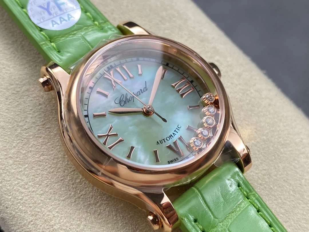Chopard Watch Happy Diamonds 30mm Pink Gold Green Dial