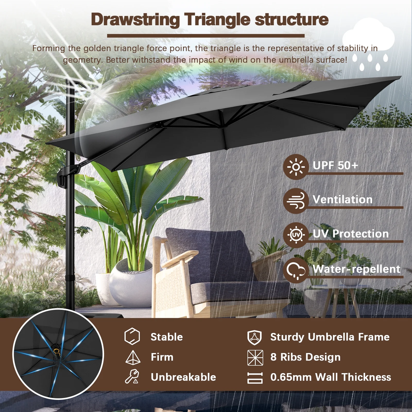 HOTEEL 10 Ft Patio Umbrella Outdoor Cantilever Square Umbrella Aluminum Offset Umbrella with Base, 360° Rotation，Gray