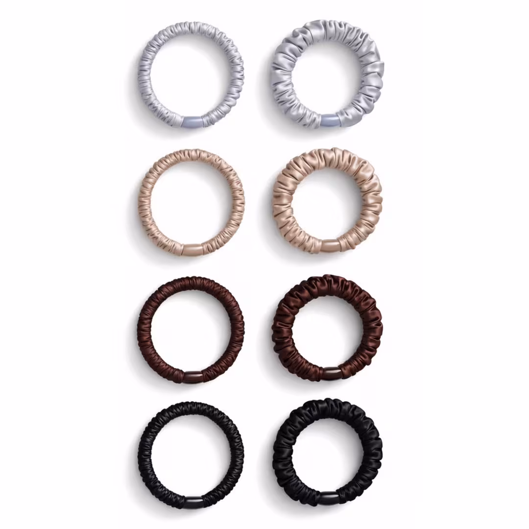 Pink Pewter  Soft Satin Ruffle Elastics - 4 Set Pack