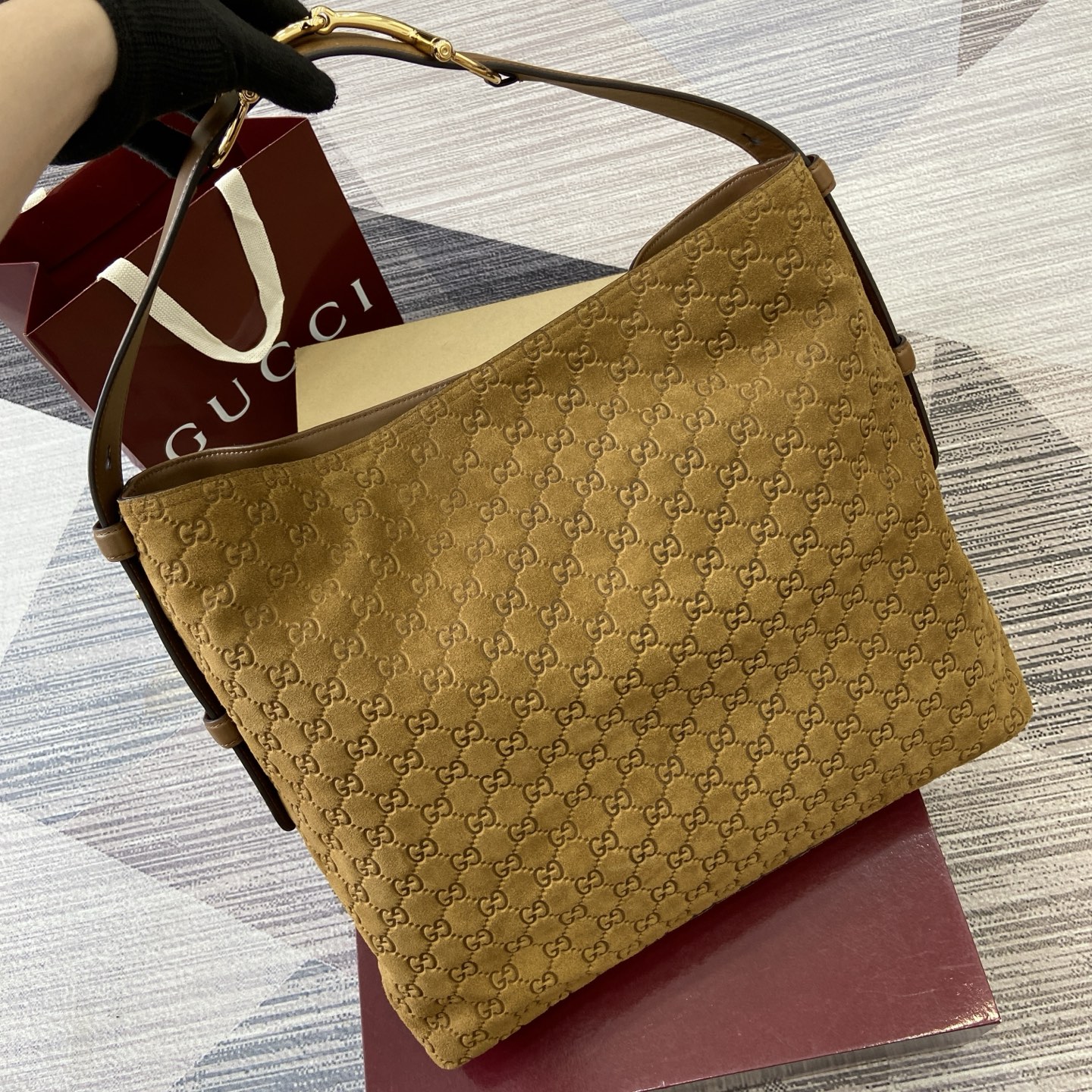 Gucci Bags Beatrix Brown GG Suede Cowhide 850546 850926 (10A Mirror Version)