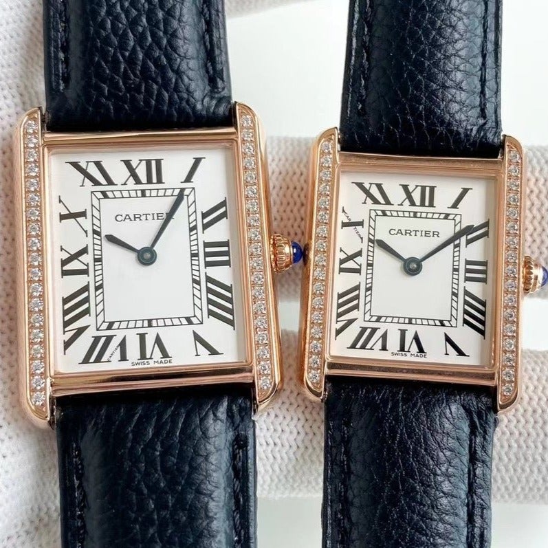 Cartier Watch TANK SOLO QUARTZ DIAMOND BEZEL CALF SKIN