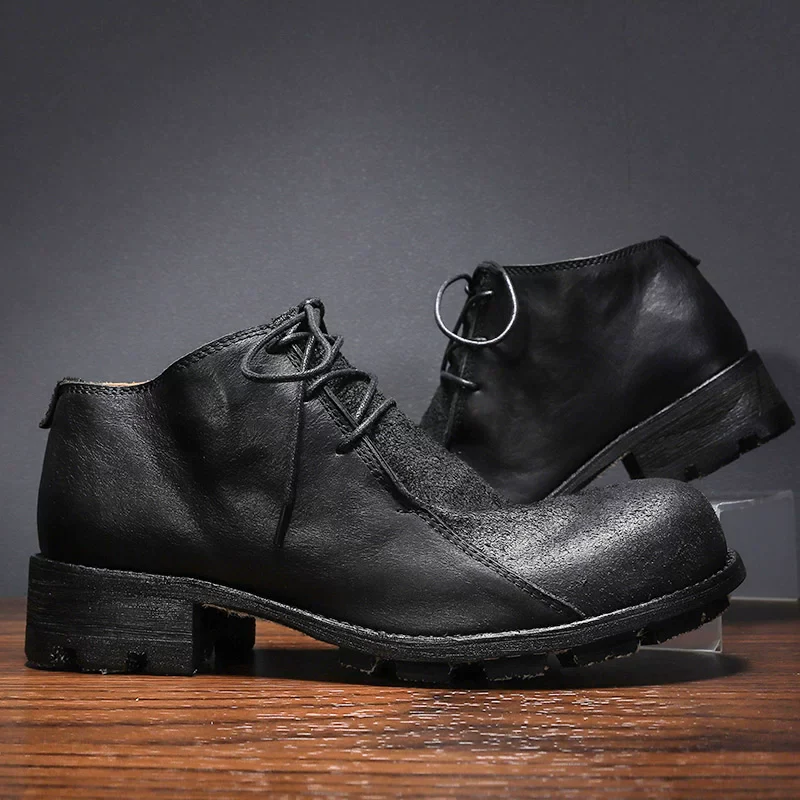 High-top round head low-top tooling casual leather shoes