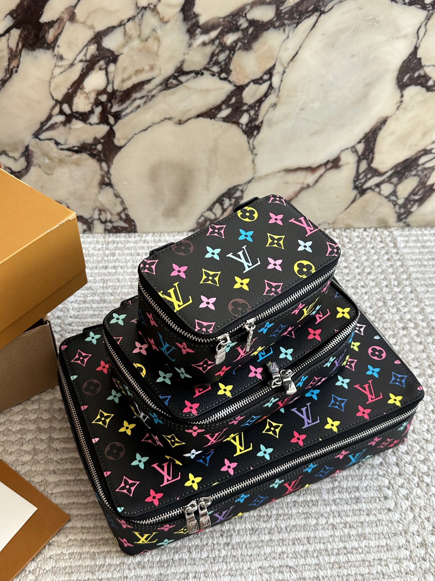 LV x TM Black Multicolore Canvas Nice Vanity Jewelry Case Travel Top Handle Bag