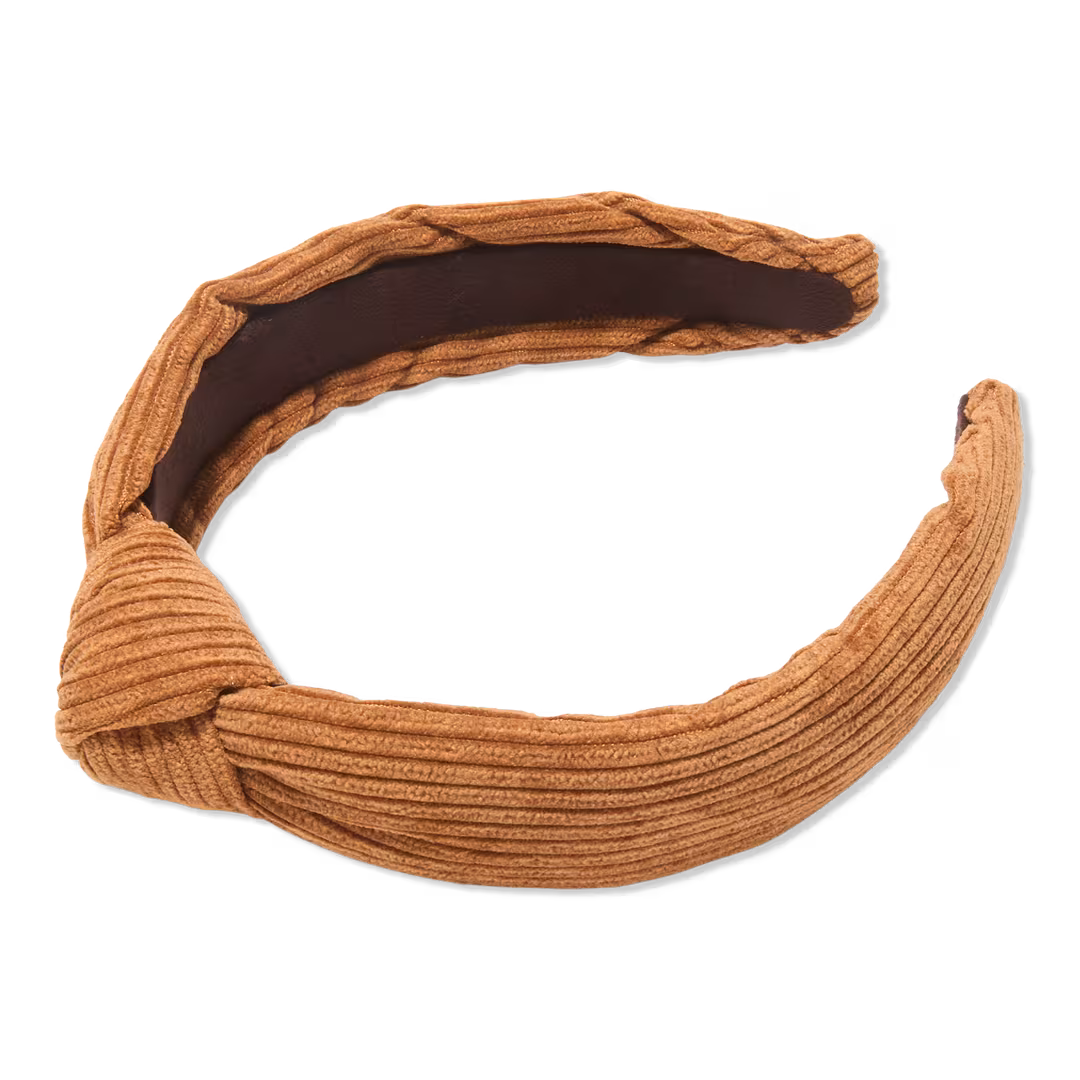 Lele Sadoughi  Corduroy Camel Slim Knotted Headband
