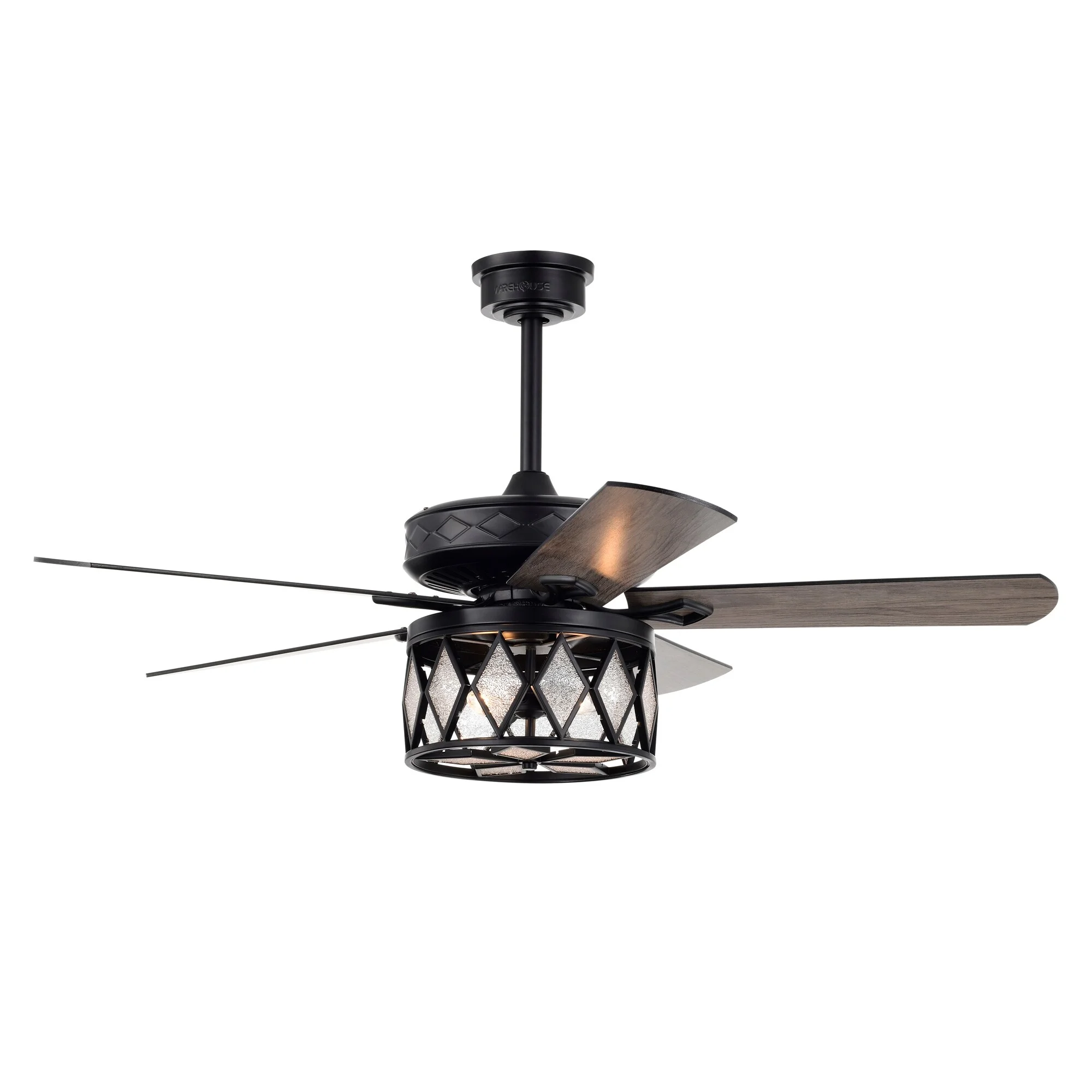 Jescha 52 in. 2-Light Indoor Matte Black Finish Ceiling Fan with Light Kit and Remote
