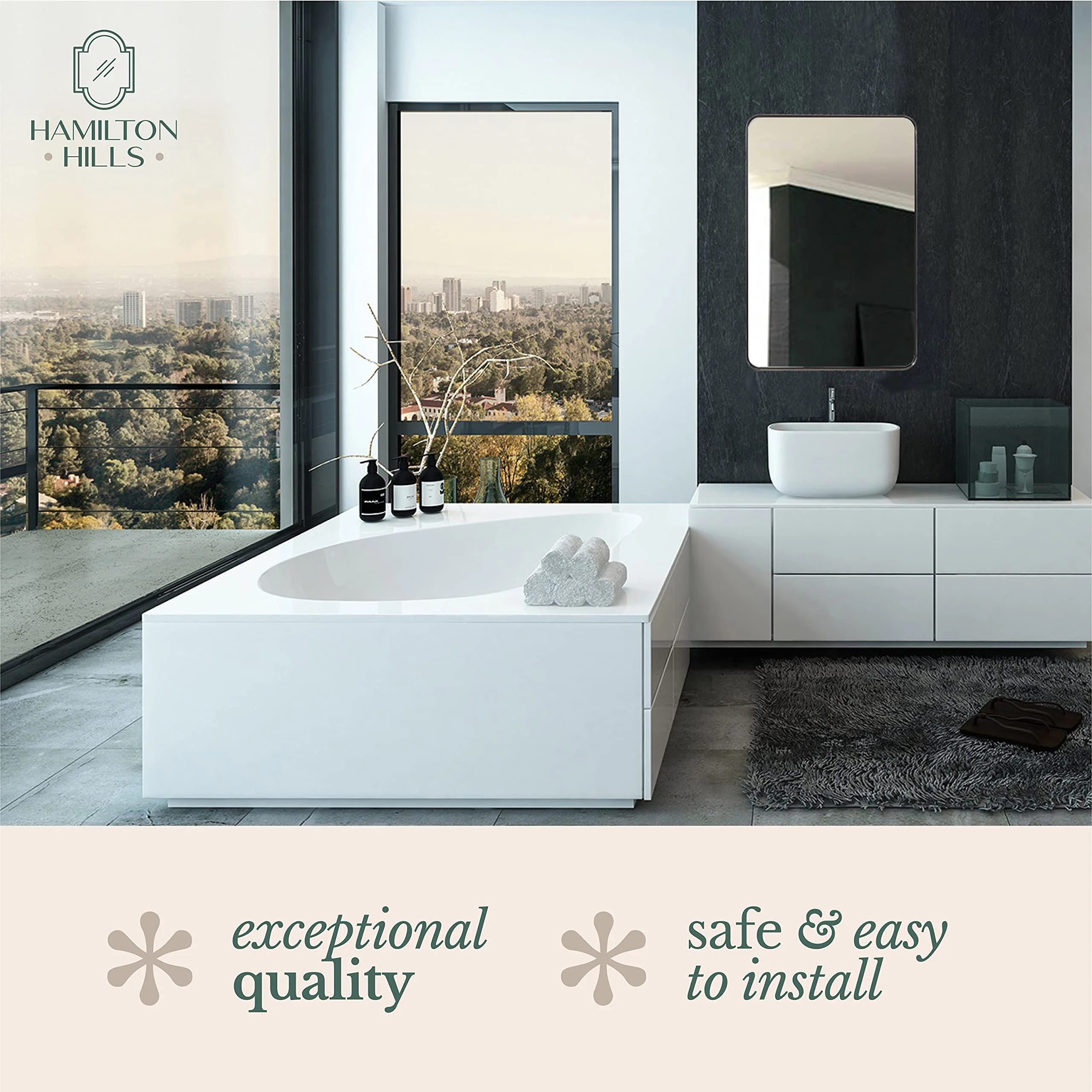 Hamilton Hills Contemporary Polished Metal Wall Mirror Glass Panel Silver