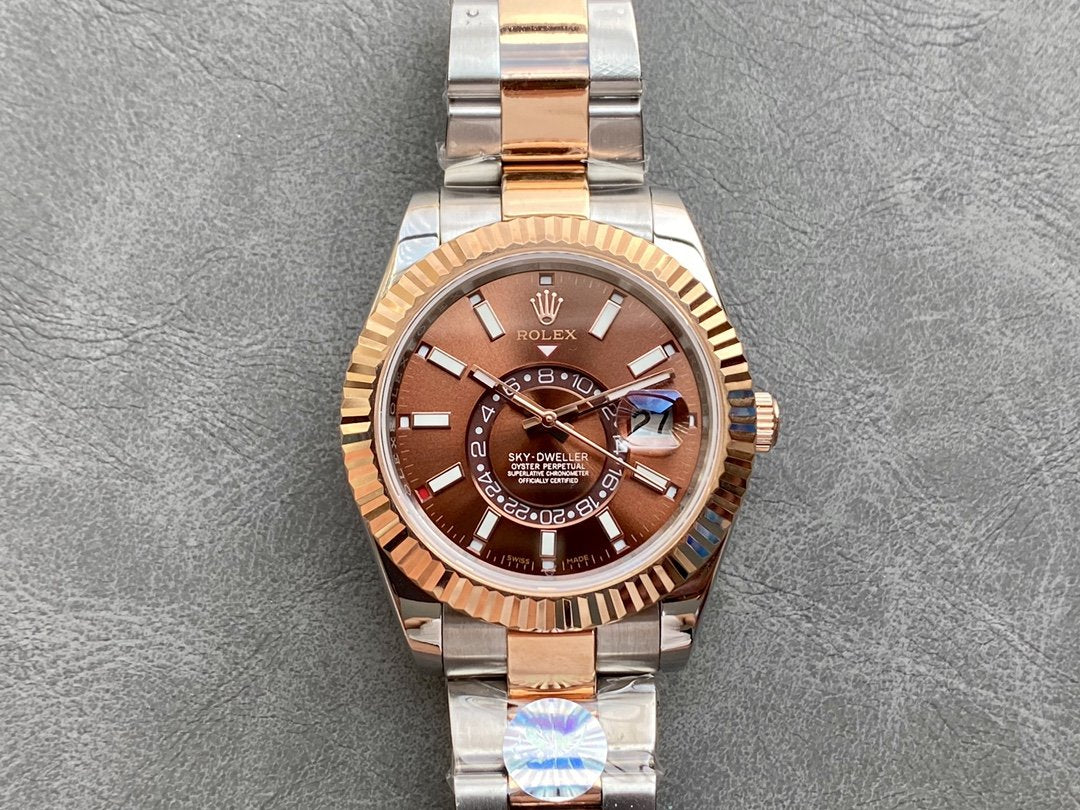 Rolex Watch SKY-DWELLER TWO-TONE 42 ROSE GOLD BEZEL BROWN DIAL