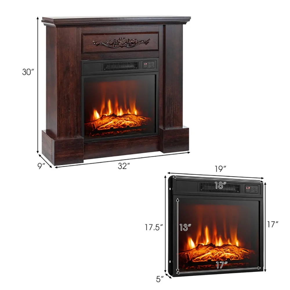 Spaco 1400W TV Stand Electric Fireplace Mantel with Remote Control-Natural, Electric Fireplace Insert, Wall Recessed/Mounted, Freestanding Fireplace