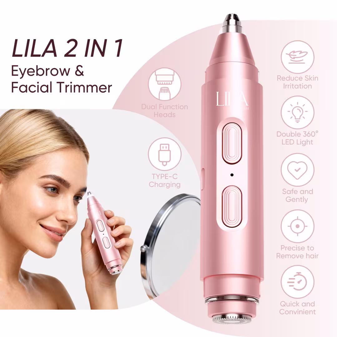 LILA by Akunbem  2 in 1 Portable Women Electric Facial Shaver & Eyebrow Trimmer – USB Rechargeable