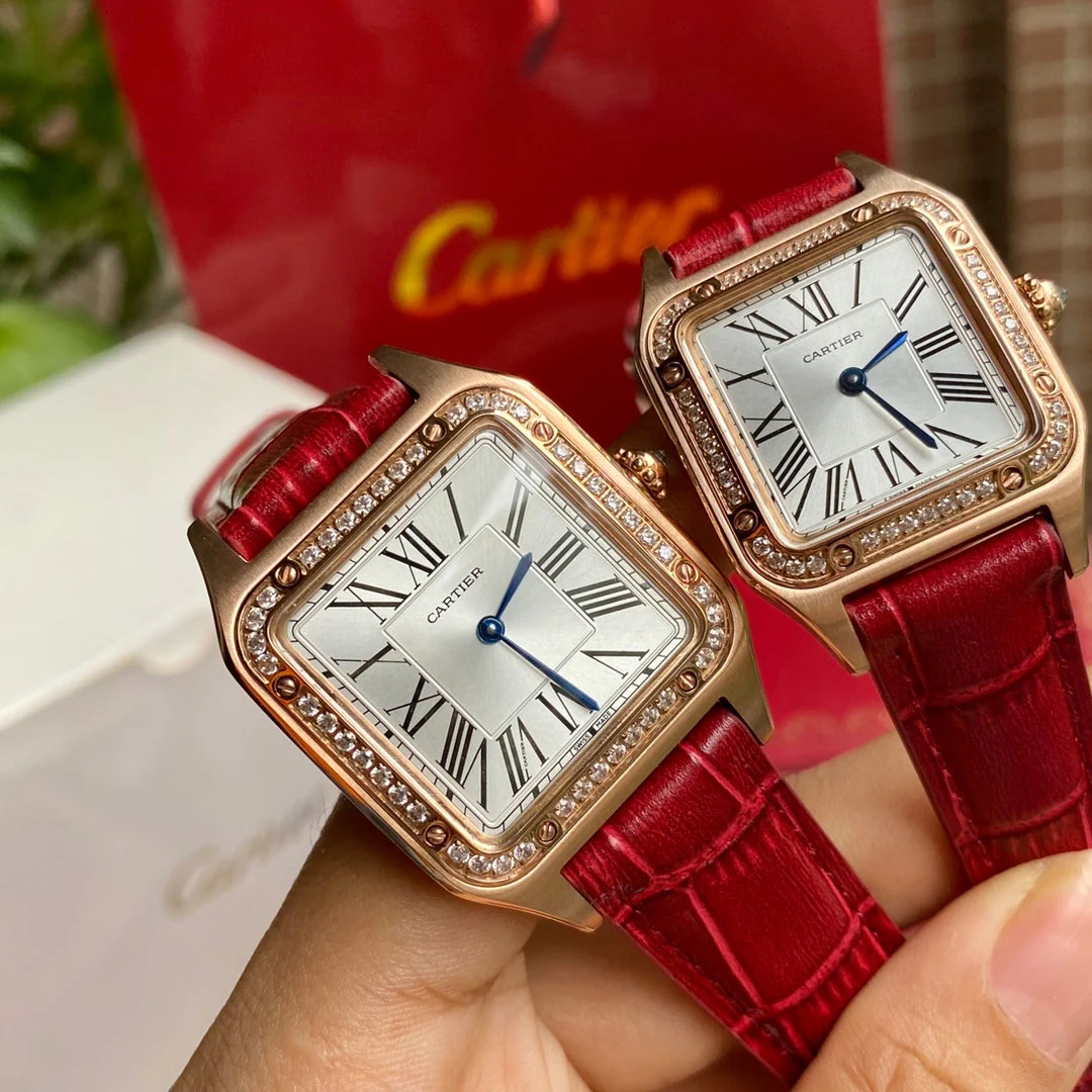 Cartier Watch SANTOS DUMONT QUARTZ ROSE GOLD CASE DIAMOND BEZEL