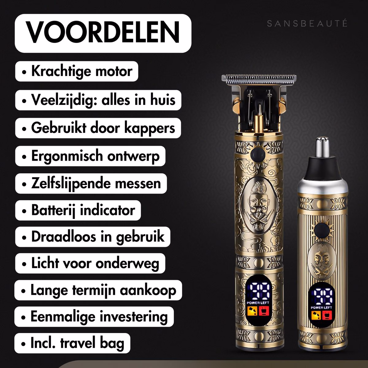 Professioneller kabelloser T-Klingen-Haarschneider + Nasenhaartrimmer