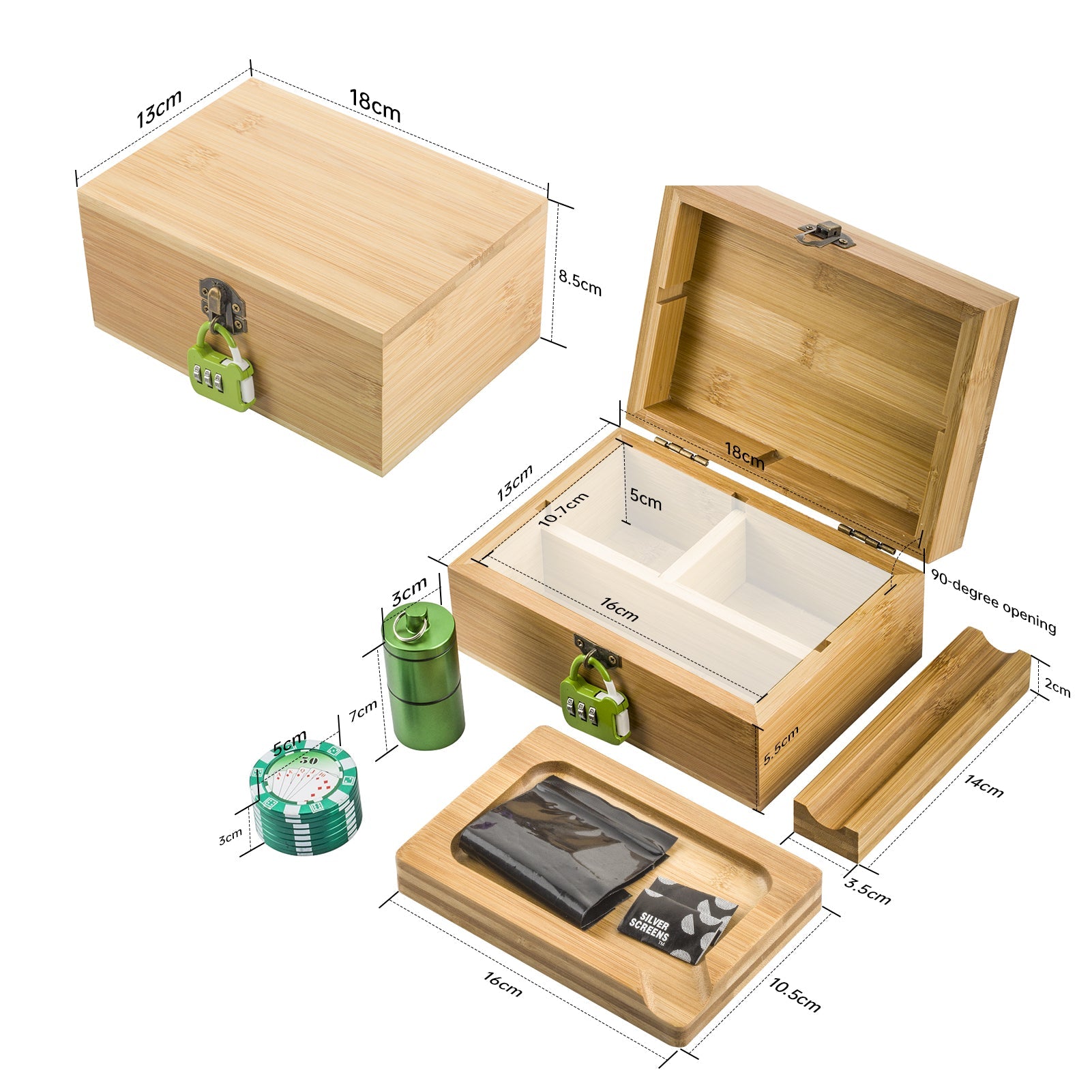 Stash Box Lock Green w/ Glass Pipe Silicone Hitter Chillum Set