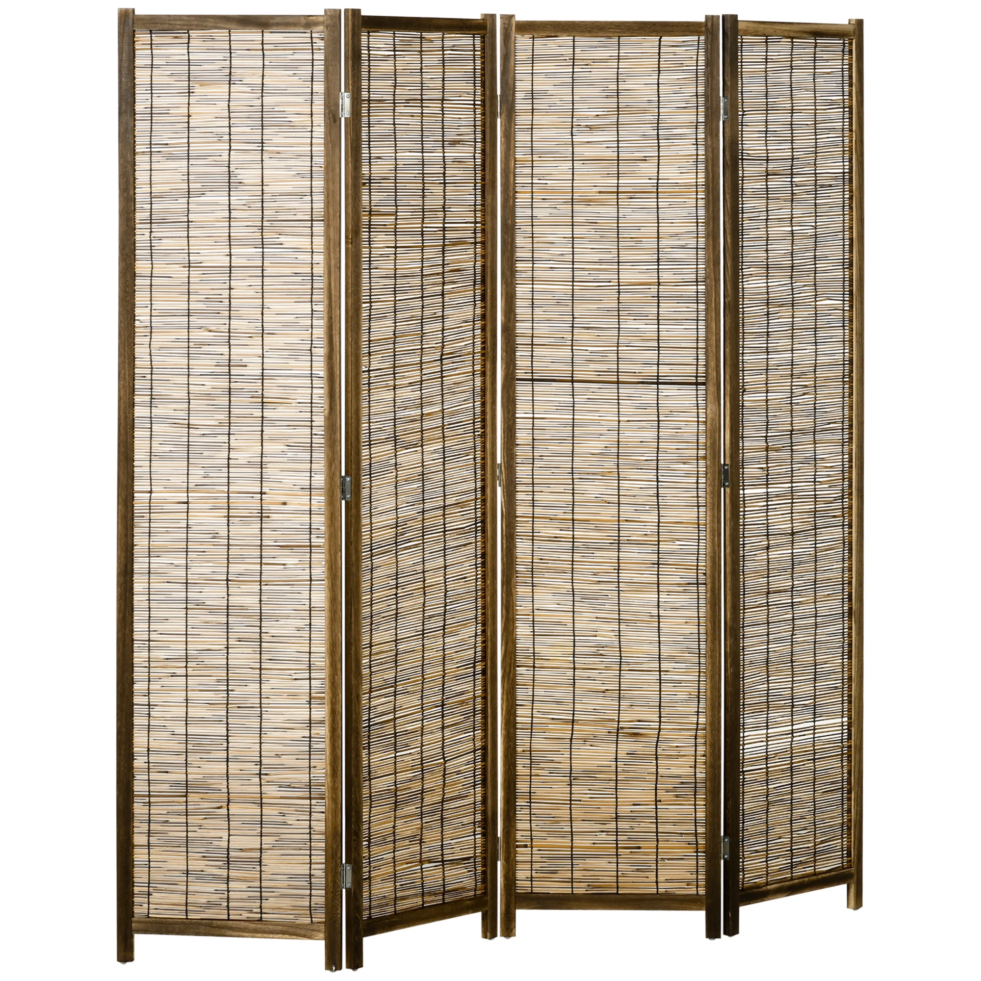 HOMCOM Woven 4 Panel Room Divider, 5.5' Tall Folding Privacy Screen, Brown