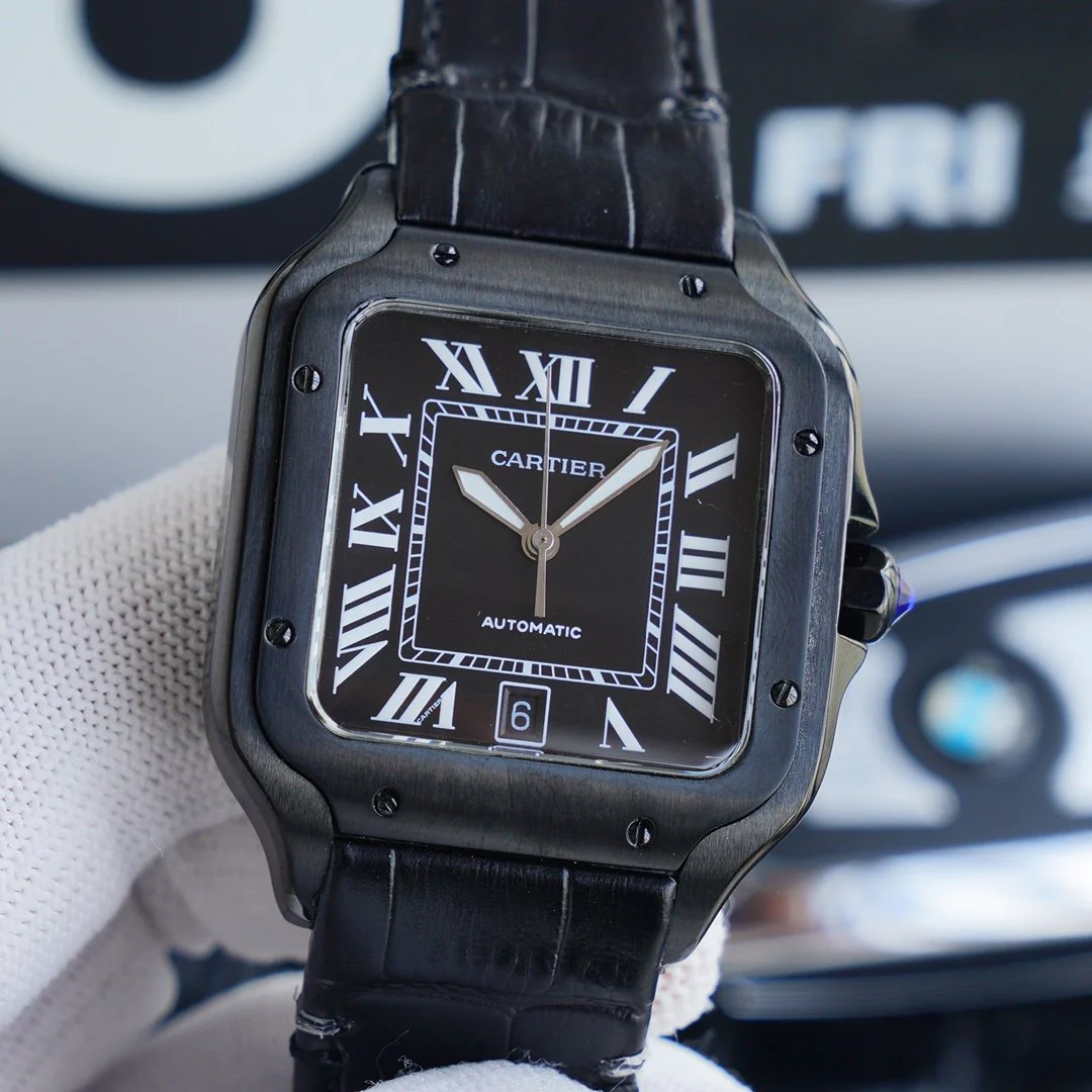 Cartier Watch SANTOS 40MM BLACK CASE LEATHER STRAP