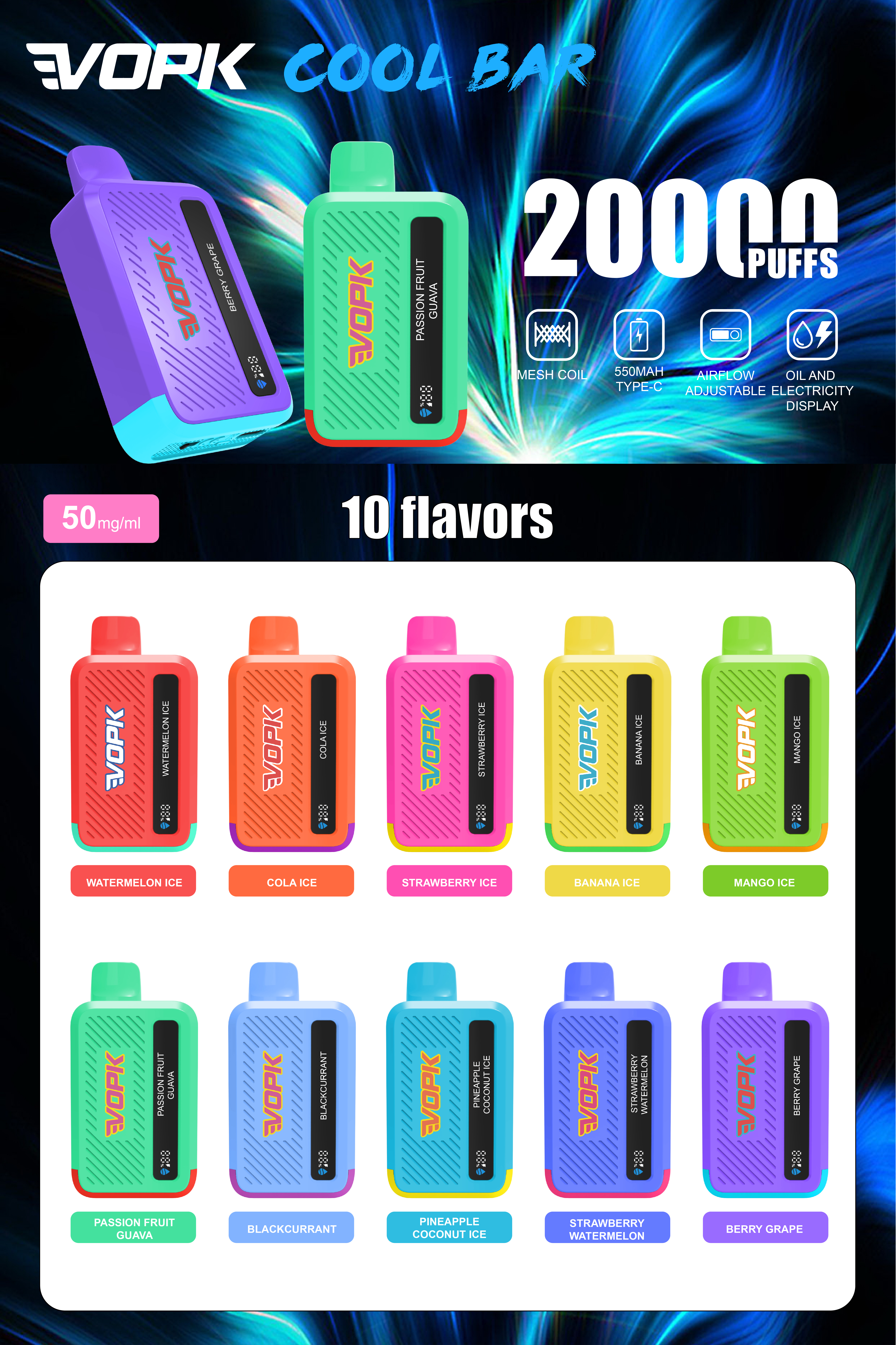 COOL BAR 20000 PUFFFS 10 FLAVORS