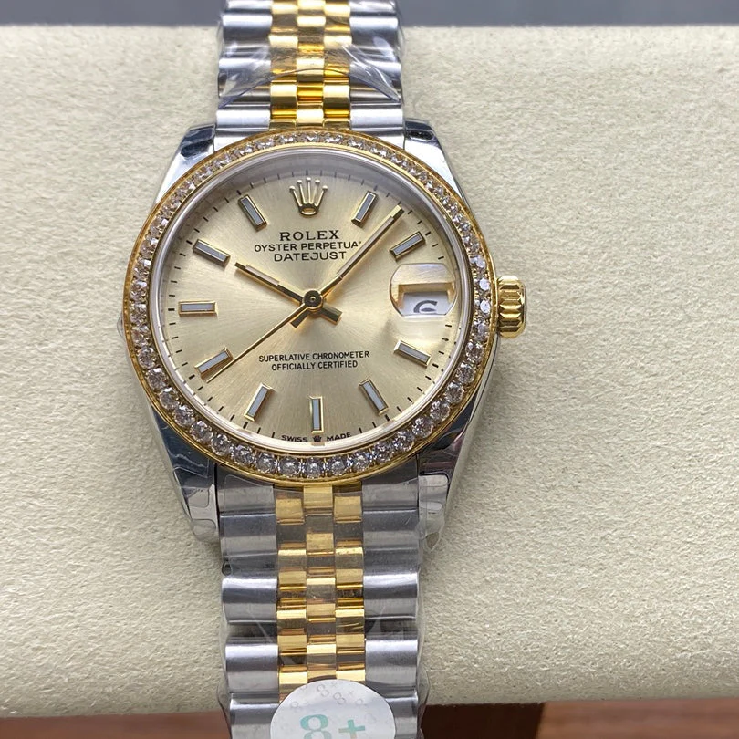 Rolex Watch Datejust 31mm Yellow Gold Steel Diamond Bezel Champagne Dial
