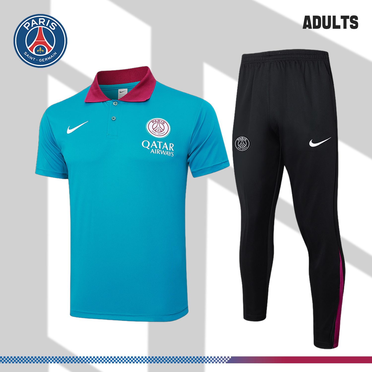 24/25 Paris Saint-Germain Lake Blue Polo Shirt (Adult Kit)