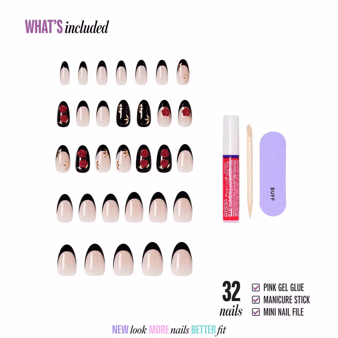 Kiss  Core Design Medium Almond Press On Nails, Drop Dead Gorgeous