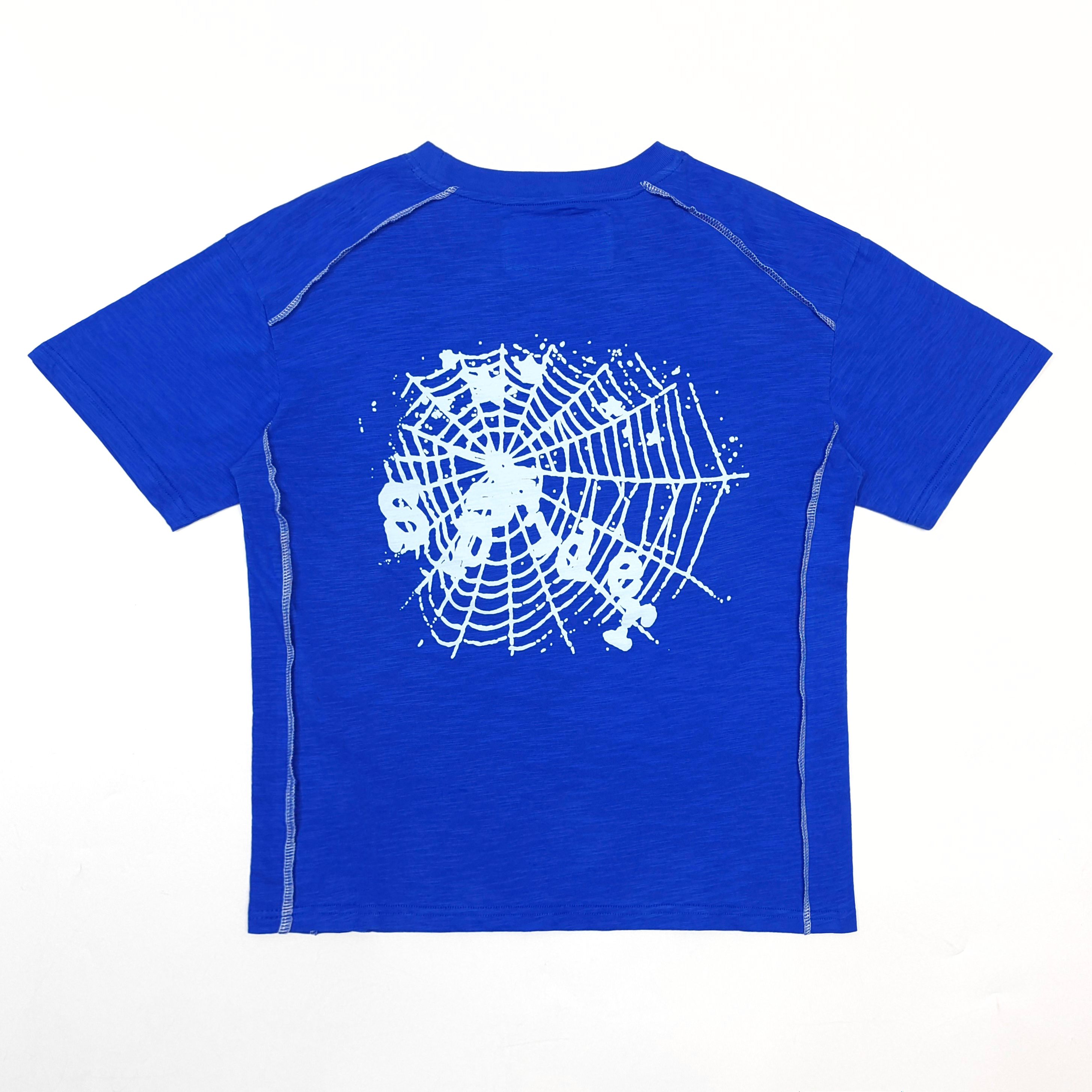 1:1 Sp5der White Solid Blue Short Sleeve T-Shirt