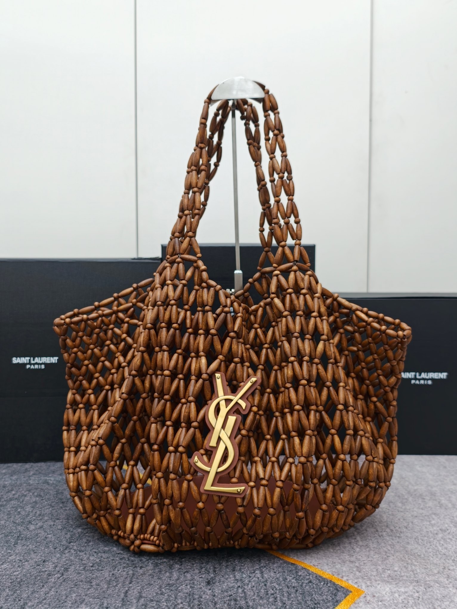 YSL Icare Medium Tote Bag in Wood Beads