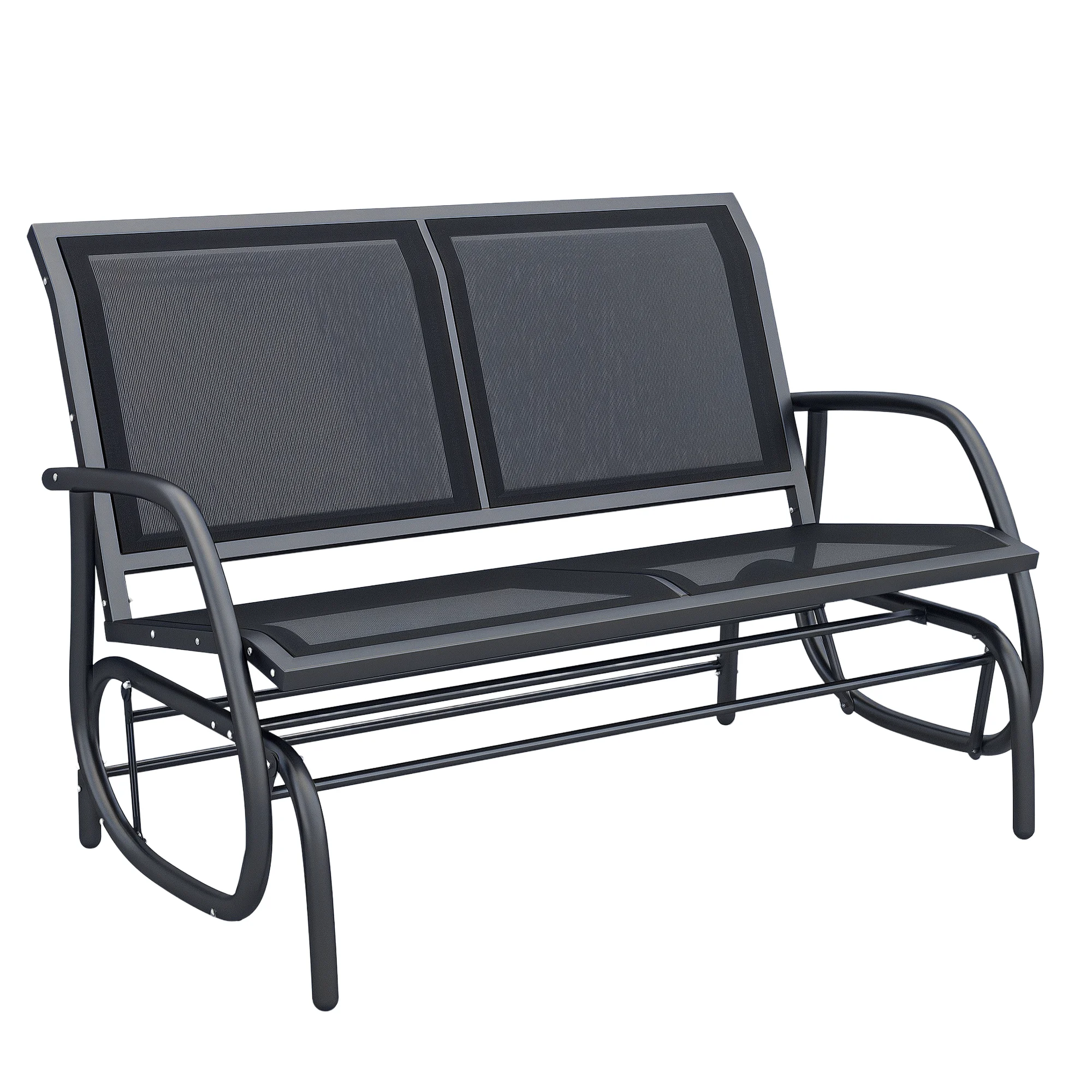 Outsunny 2-Person Outdoor Glider Bench, Patio Double Swing Rocking Chair Loveseat w/Powder Coated Steel Frame for Backyard Garden Porch, Black