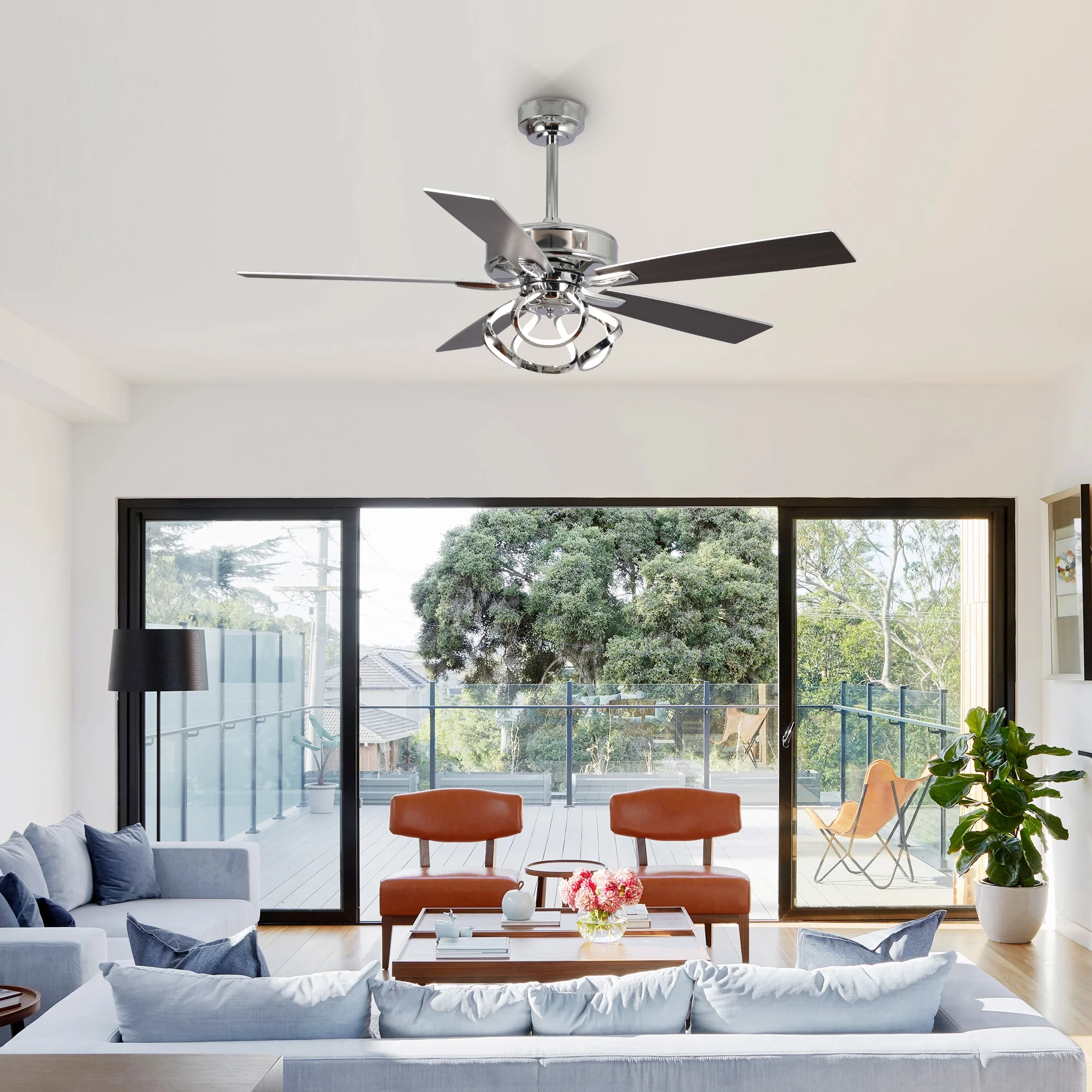 Parrot Uncle 52-Inch Contemporary Chrome Ceiling Fan with Integrated LED Lights and Remote Control