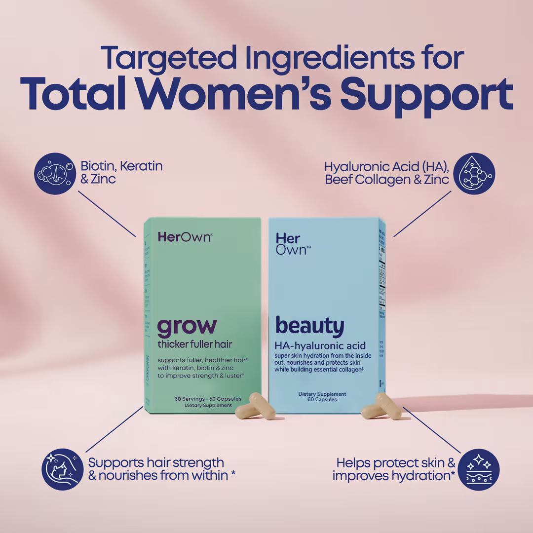 Her Own  Beauty + Grow Capsules: Women’s Beauty Support Bundle for Skin Hydration