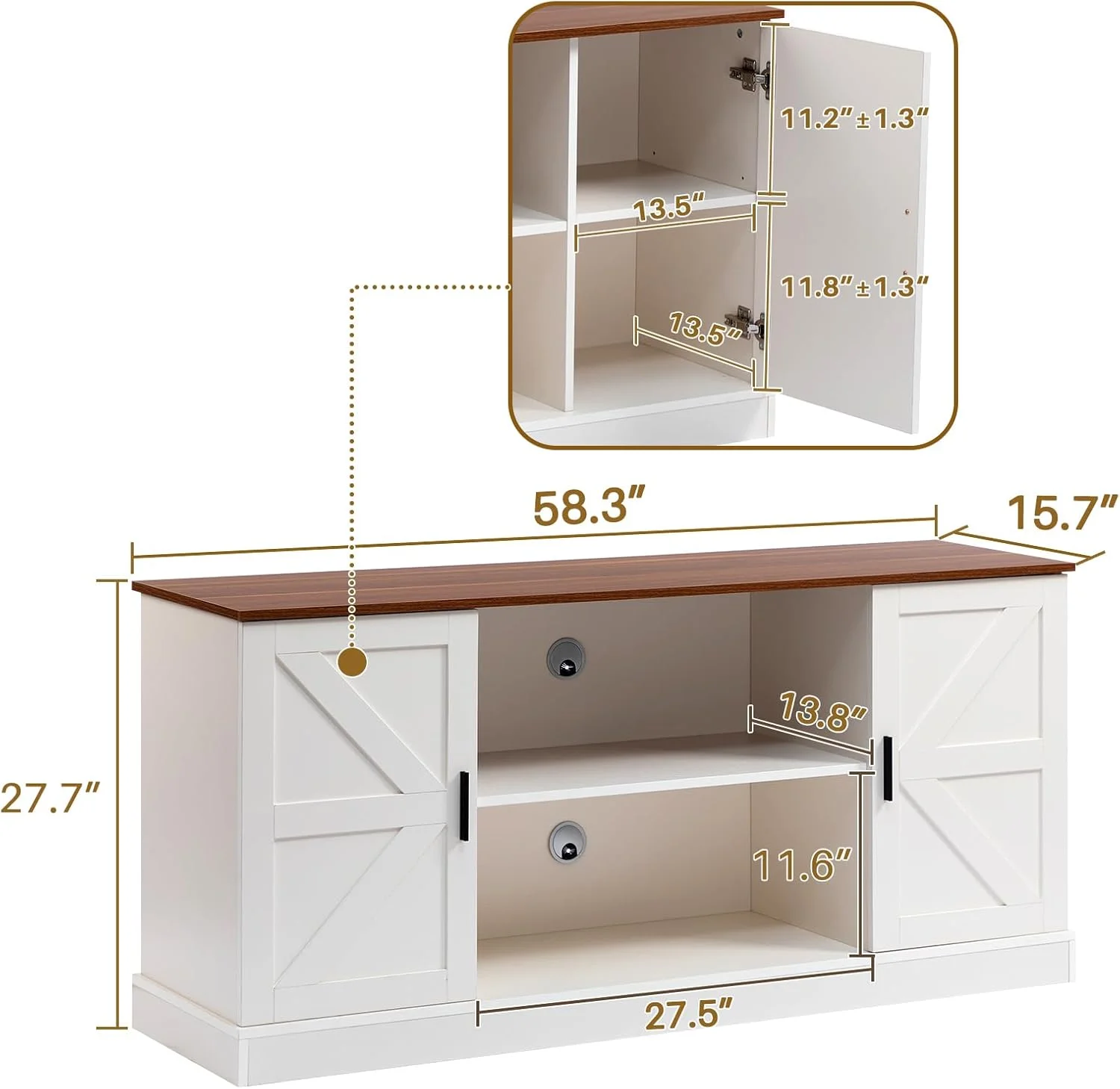 HollyHOME Farmhouse TV Stand for Televisions up to 65, Wood Entertainment Center with Storage Cabinets and Adjustable Shelves, Media TV Console Table for Living Room and Bedroom, White