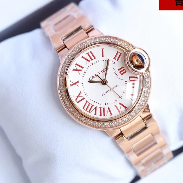 Cartier Watch BALLON BLEU 33MM ROSE GOLD DIAMOND BEZEL