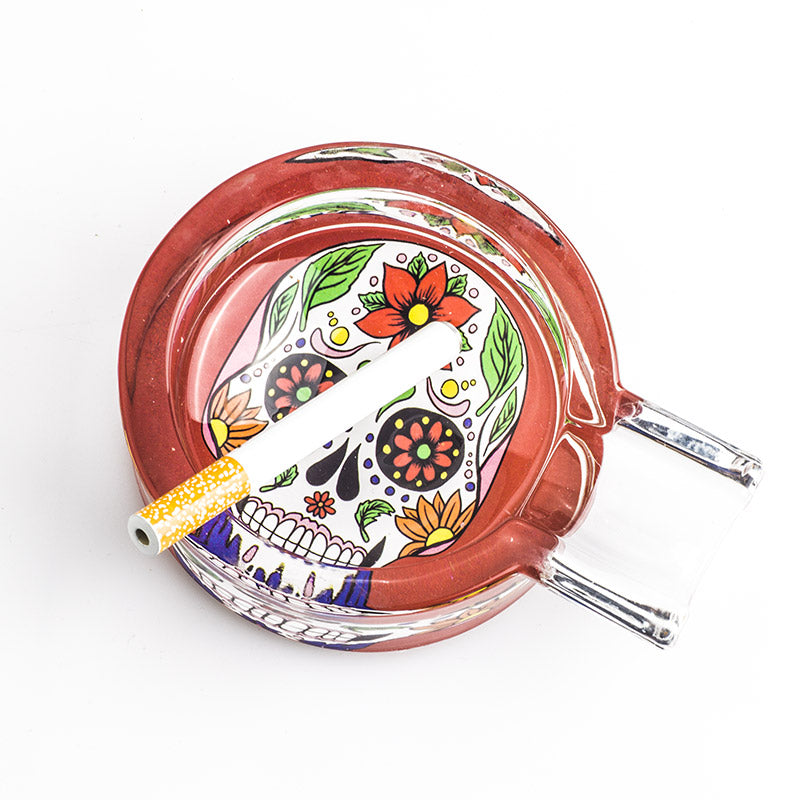 Day of Dead Skull Glass Ashtray (Random Pattern)
