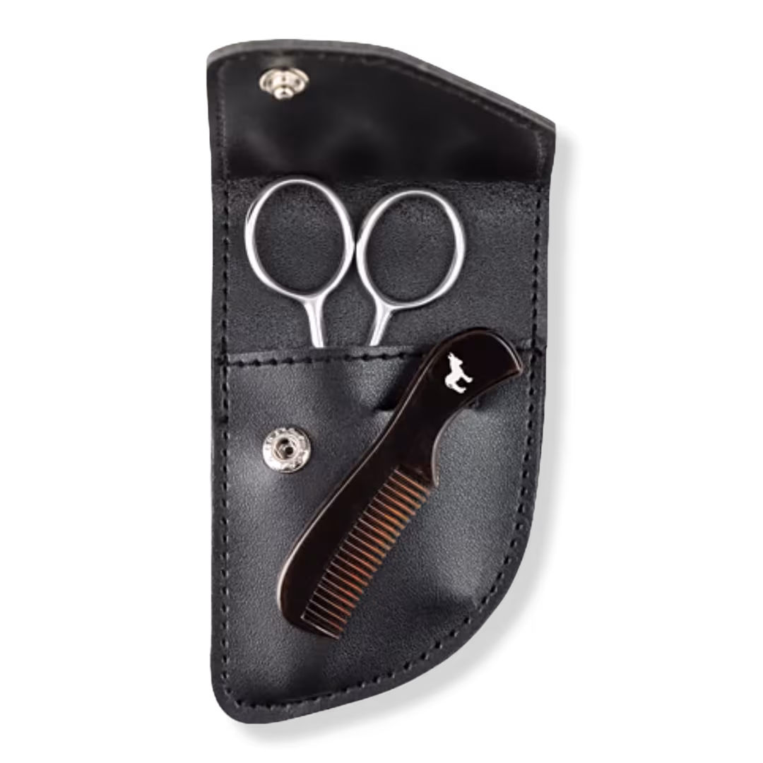 Pete & Pedro  Beard Care Stainless Steel Scissors & Mini-Comb Set With Leather Case