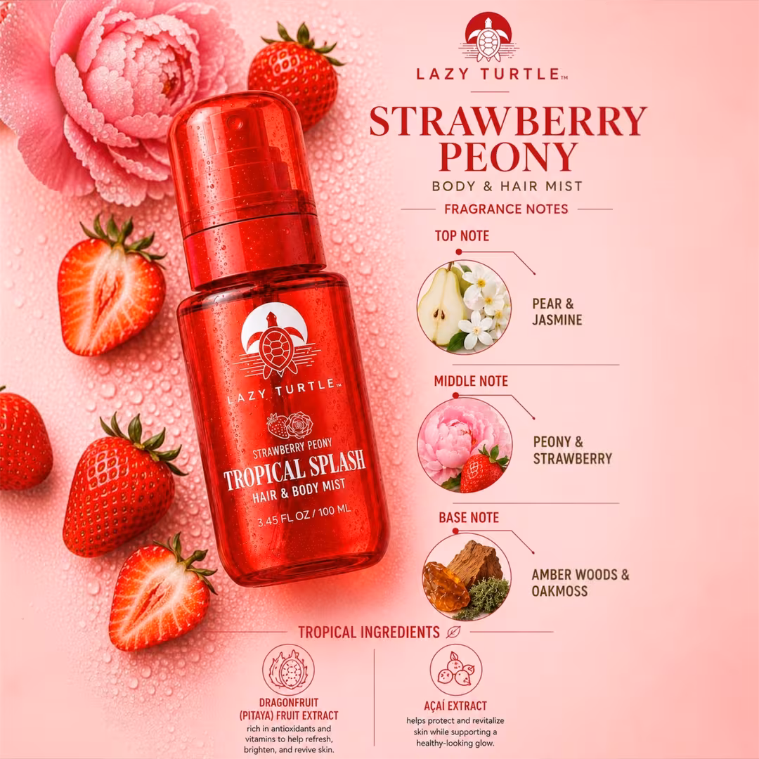 Lazy Turtle Beauty  Strawberry Peony Tropical Splash Hair and Body Mist