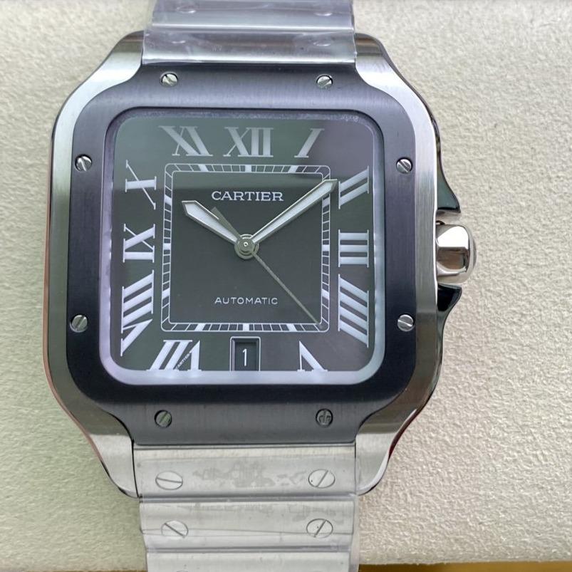 Cartier Watch SANTOS DE CARTIE LARGE STEEL CASE BLACK BEZEL WHITE DIAL