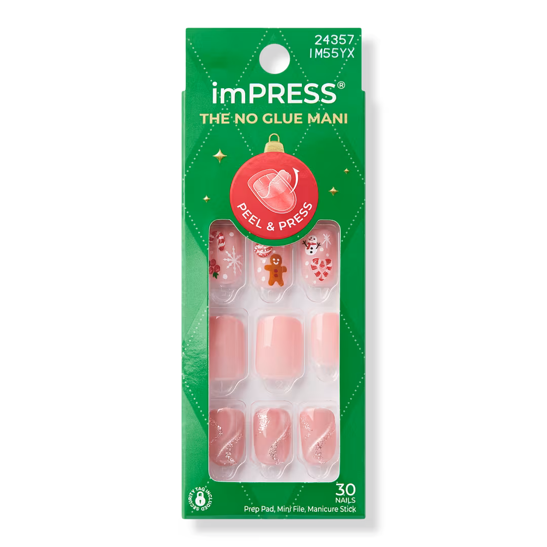 Kiss  Impress Design Short Squoval Press On Nails, Feliz Navidad