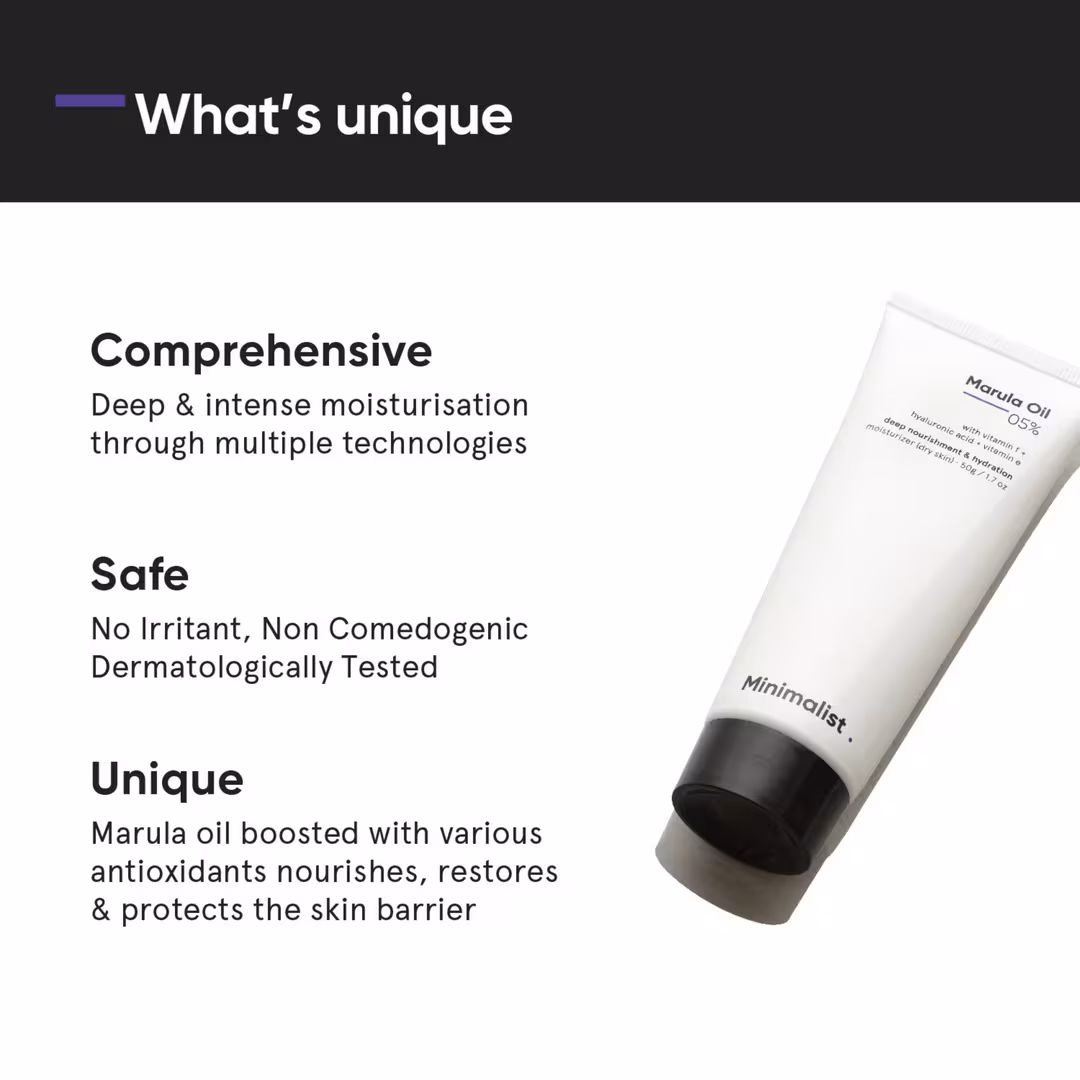 Minimalist  Face Moisturizer for Dry Skin with Marula Oil 5% & Hyaluronic Acid