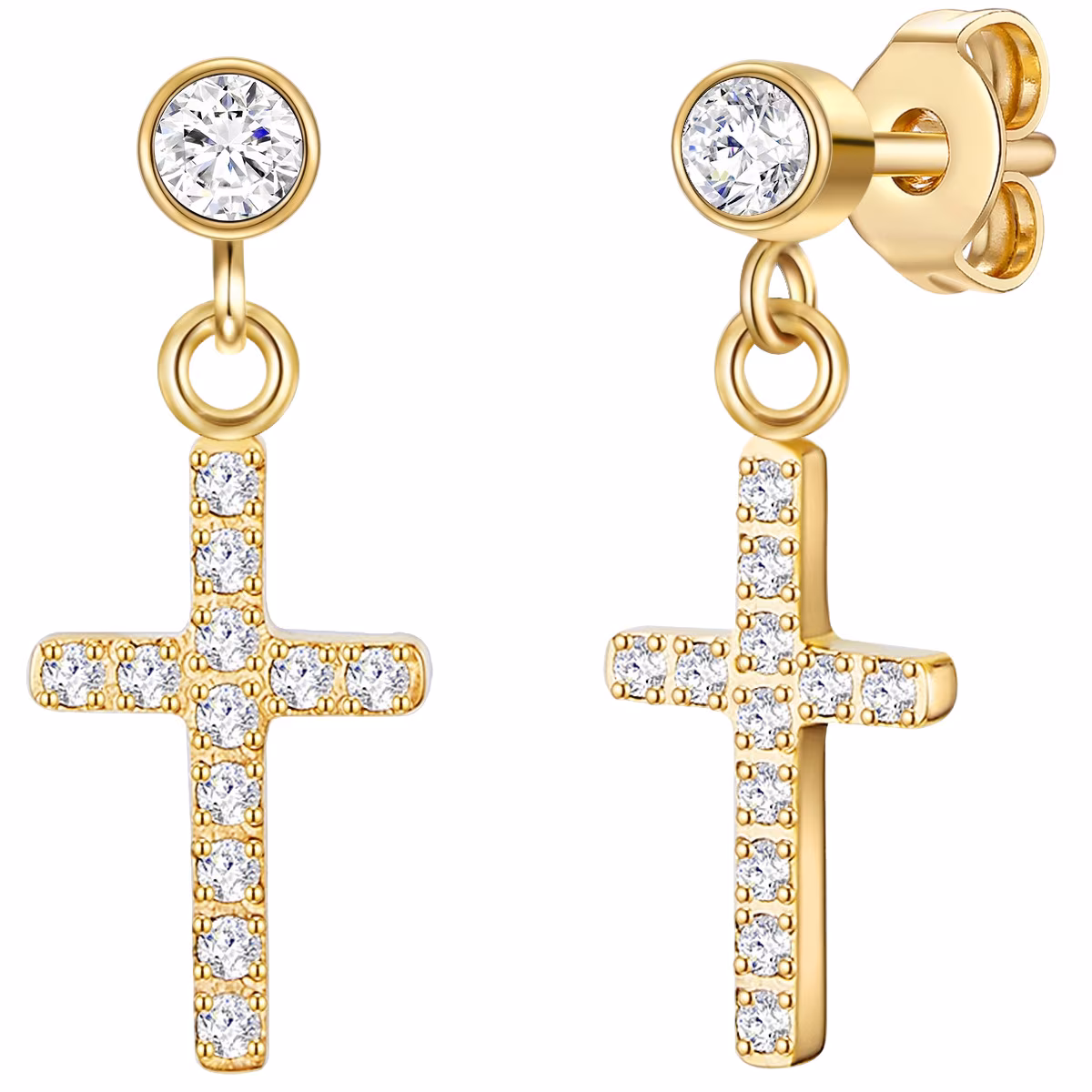 Ohrhänger Kreuz Edelstahl Zirkonia in Gelbgold