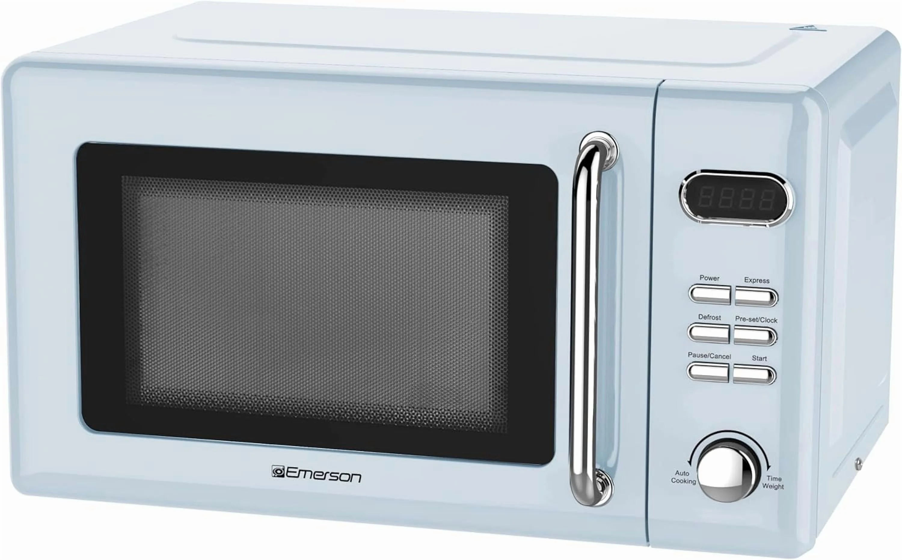 Countertop Microwave Oven with Push Button Control, LED Display, 700W 5 Power Levels, 8 Auto Menus, Glass Turntable and Child Safety Lock, 0.7-inchThunderbird Blue