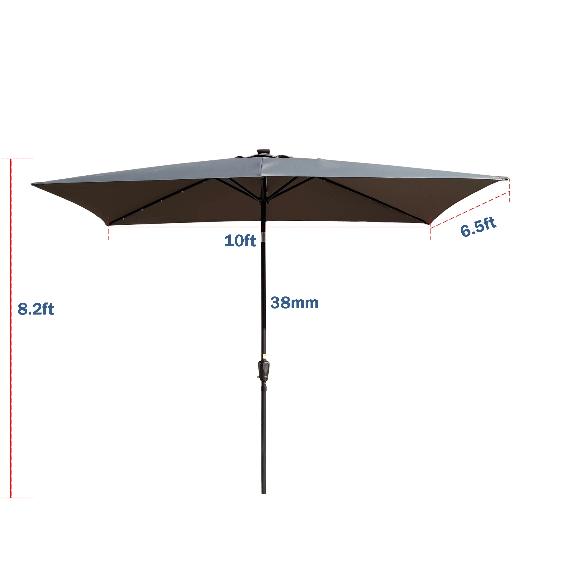 Patio Umbrella with Solar LED Lights, 10 x 6.5FT Rectangular Outdoor Umbrella Canopy, 40+ UV Protection, Water Resistant, Anthracite