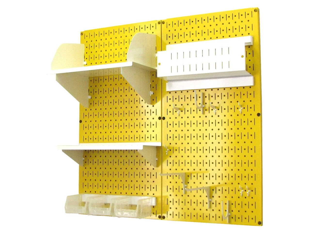 Wall Control Pegboard Hobby Craft Pegboard Organizer Storage Kit with Yellow Pegboard and White Accessories