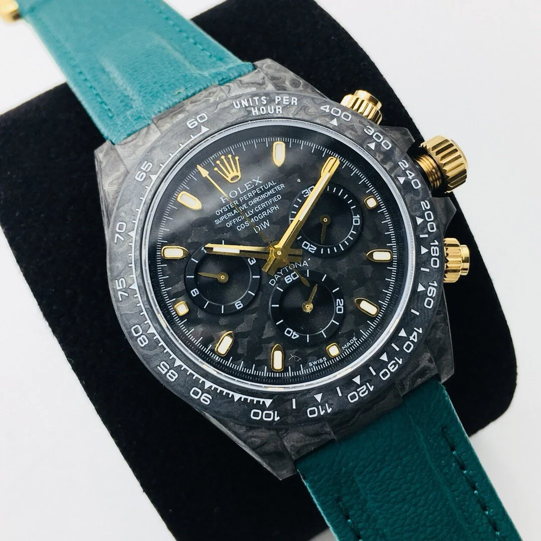 Rolex Watch DAYTONA 40MM CUSTOM CARBON FILBER BLACK DIAL NAVY LEATHER