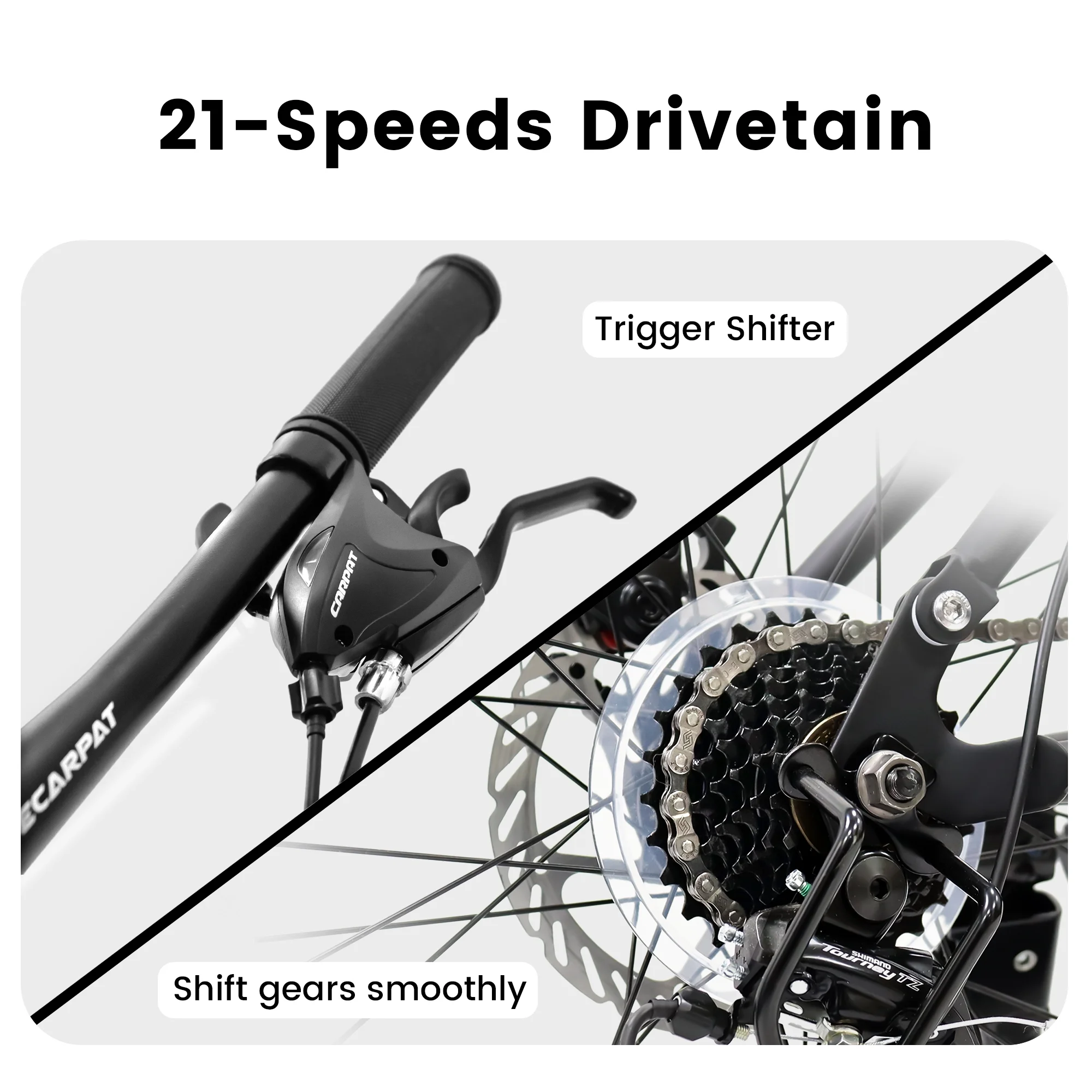 Mountain Bike 24 Inch Wheels, 21-Speed Full Suspension Mens Womens Trail Commuter City Mountain Bike, High Carbon Steel Frame Disc Brakes Grip Shifter Front Fork Rear Shock Absorber Bicycles