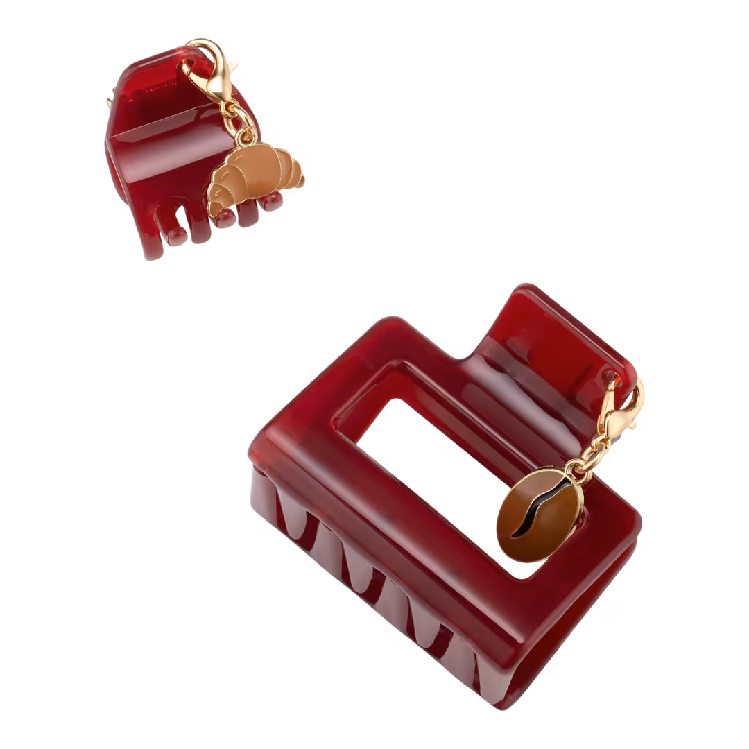 Conair Accessories  Burgundy Claw Clip Set with Coffee & Croissant Charms