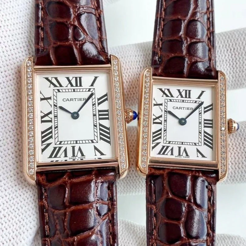 Cartier Watch TANK SOLO QUARTZ DIAMOND BEZEL CROCODILE SKIN