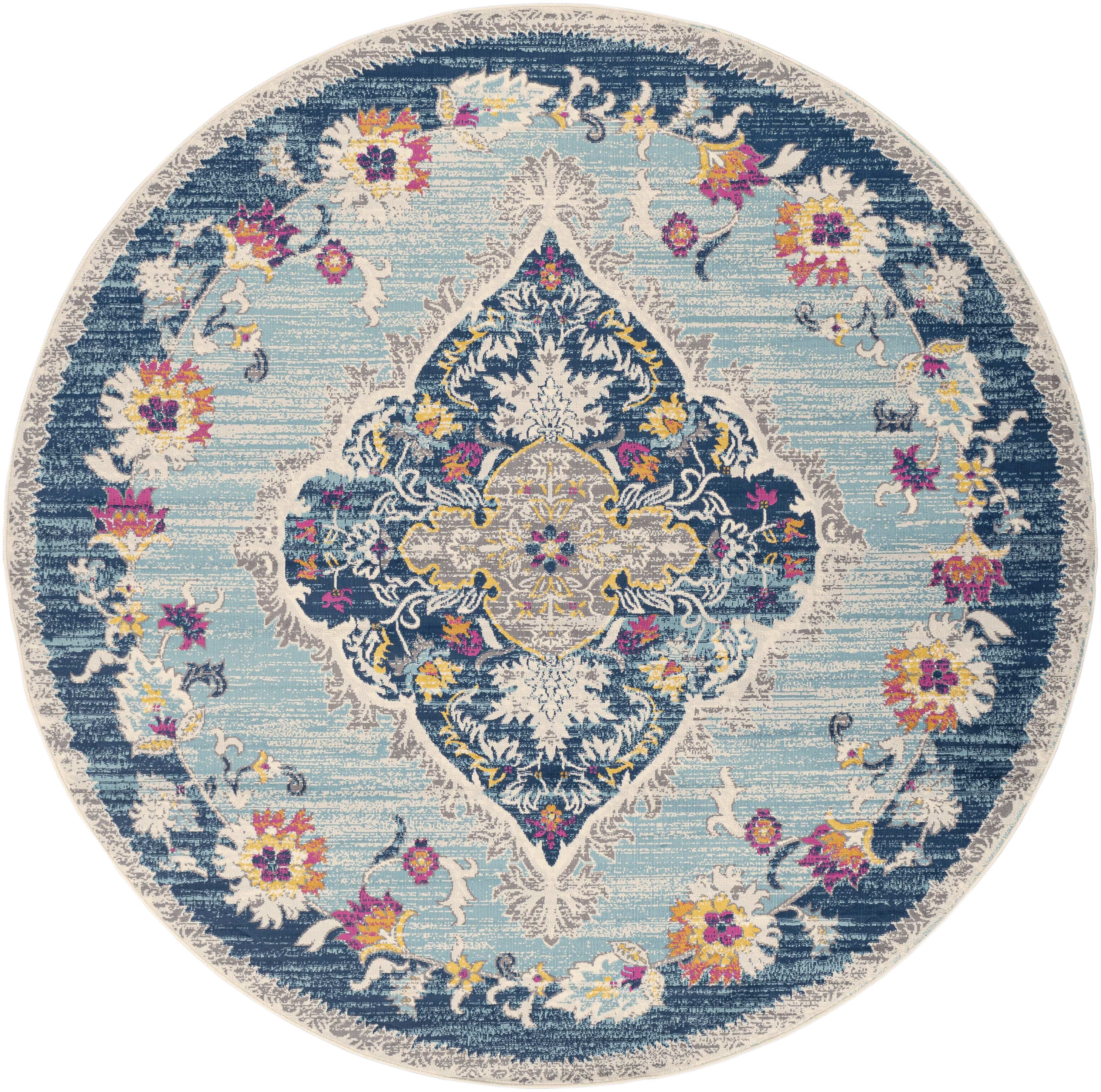 Mark&Day Area Rugs, 5ft Round Brongerga Traditional Blue Area Rug (5'3" Round)