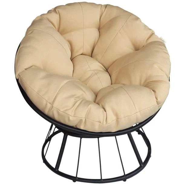 Arttoreal Outside 360-Degree Swivel Papasan Chair with Cushion, for Garden, Balcony, Home, Beige