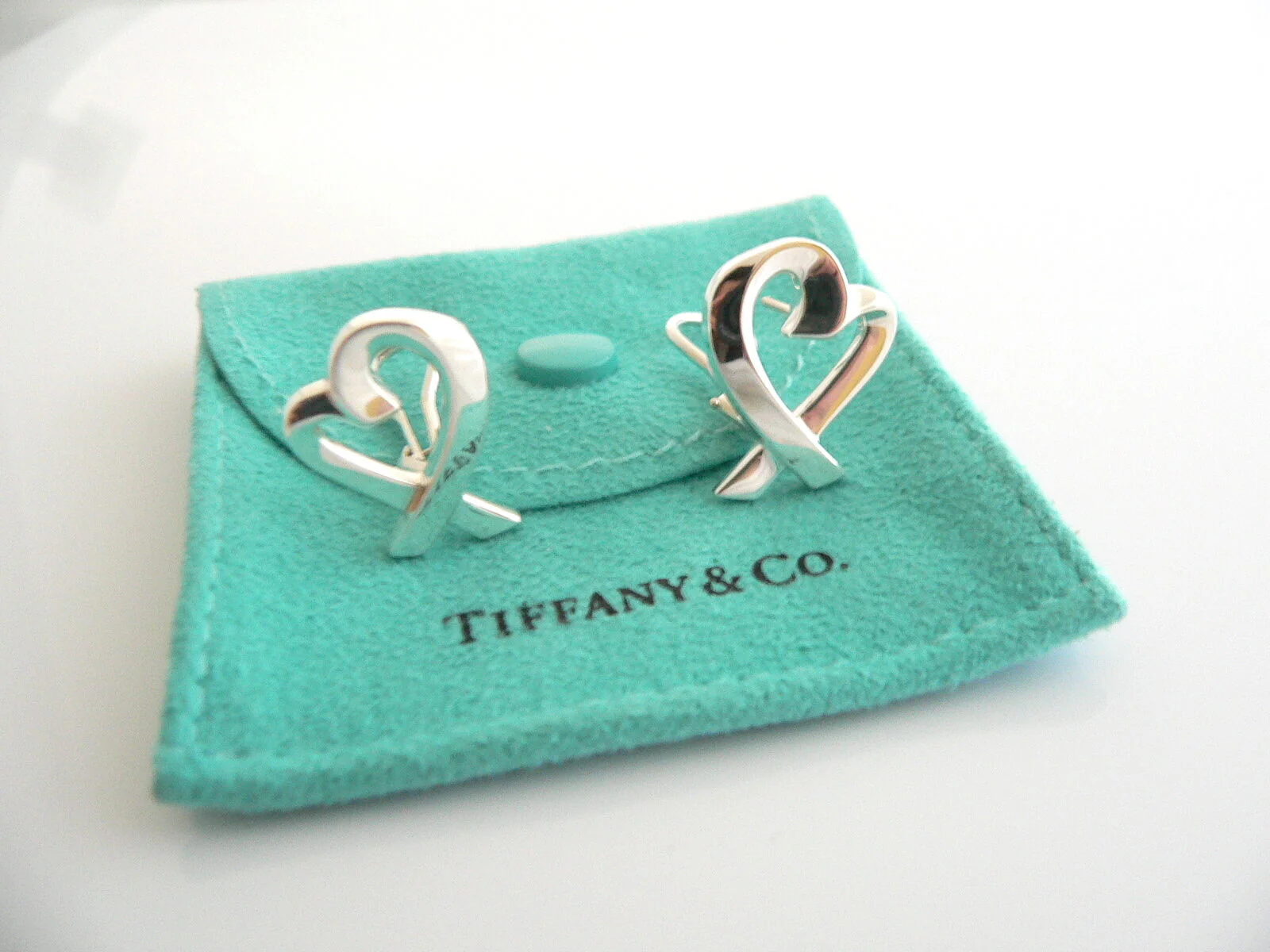Tiffany & Co Silver Picasso Large Loving Heart Earrings Studs Rare Gift Pouch